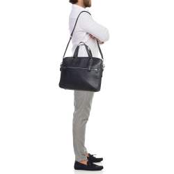 Coach Navy Blue Signature Embossed Leather Hudson Briefcase Laptop Bag