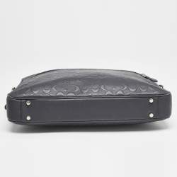 Coach Navy Blue Signature Embossed Leather Hudson Briefcase Laptop Bag