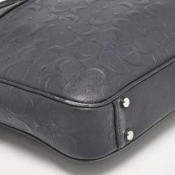 Coach Navy Blue Signature Embossed Leather Hudson Briefcase Laptop Bag