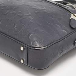 Coach Navy Blue Signature Embossed Leather Hudson Briefcase Laptop Bag