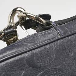 Coach Navy Blue Signature Embossed Leather Hudson Briefcase Laptop Bag