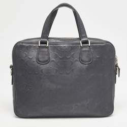 Coach Navy Blue Signature Embossed Leather Hudson Briefcase Laptop Bag