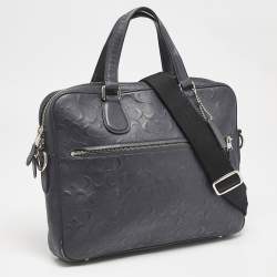 Coach Navy Blue Signature Embossed Leather Hudson Briefcase Laptop Bag