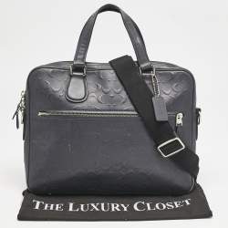 Coach Navy Blue Signature Embossed Leather Hudson Briefcase Laptop Bag