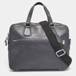 Coach Navy Blue Signature Embossed Leather Hudson Briefcase Laptop Bag