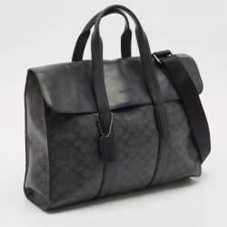 Coach Black Signature Coated Canvas and Leather Metropolitan Portfolio Briefcases Bag