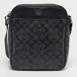 Pre Owned Coach Black Signature Coated Canvas and Leather Flight Messenger Bag