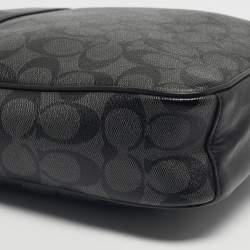 Pre Owned Coach Black Signature Coated Canvas and Leather Flight Messenger Bag