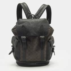 مملوكة مسبقًا Coach Hudson Black/Brown Signature Coated Canvas and Leather Backpack