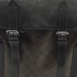 مملوكة مس بقًا Coach Hudson Black/Brown Signature Coated Canvas and Leather Backpack