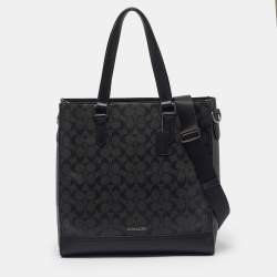 Pre Owned Coach Graham Black Signature Coated Canvas and Leather Tote