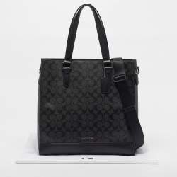 Pre Owned Coach Graham Black Signature Coated Canvas and Leather Tote