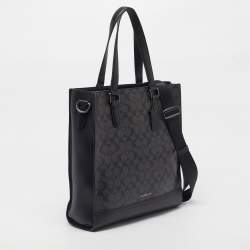 Pre Owned Coach Graham Black Signature Coated Canvas and Leather Tote
