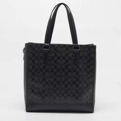 Pre Owned Coach Graham Black Signature Coated Canvas and Leather Tote