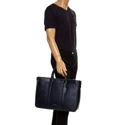 Coach Navy Blue Grained Leather Double Zip Briefcase Bag