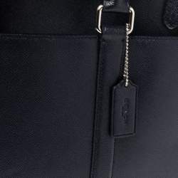 Coach Navy Blue Grained Leather Double Zip Briefcase Bag