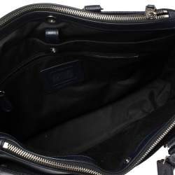 Coach Navy Blue Grained Leather Double Zip Briefcase Bag
