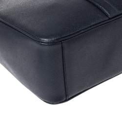 Coach Navy Blue Grained Leather Double Zip Briefcase Bag