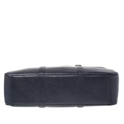 Coach Navy Blue Grained Leather Double Zip Briefcase Bag