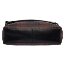 Coach Black/Red Plaid Print Coated Canvas and Leather Charles Messenger Bag
