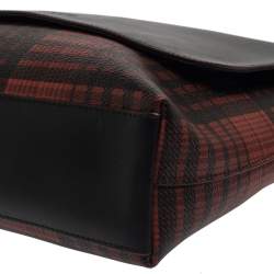 Coach Black/Red Plaid Print Coated Canvas and Leather Charles Messenger Bag