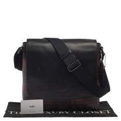 Coach Black/Red Plaid Print Coated Canvas and Leather Charles Messenger Bag