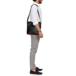 Coach Black/Red Plaid Print Coated Canvas and Leather Charles Messenger Bag