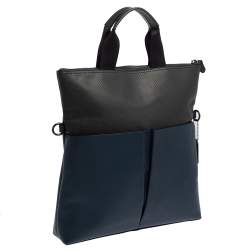 Coach Blue/Grey Perforated Leather Charles Foldover Tote 