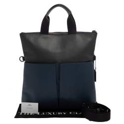 Coach Blue/Grey Perforated Leather Charles Foldover Tote 