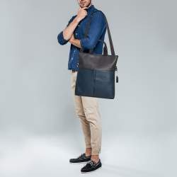 Coach Blue/Grey Perforated Leather Charles Foldover Tote 