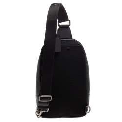 Coach Black Leather and Mesh Varsity Stripe Charles Pack Sling Backpack