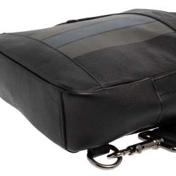 Coach Black Leather and Mesh Varsity Stripe Charles Pack Sling Backpack