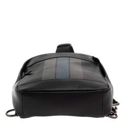 Coach Black Leather and Mesh Varsity Stripe Charles Pack Sling Backpack