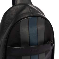 Coach Black Leather and Mesh Varsity Stripe Charles Pack Sling Backpack