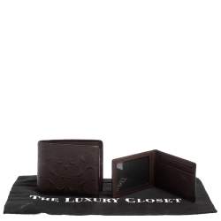 Coach Dark Brown Signature Leather ID Compact Bifold Wallet