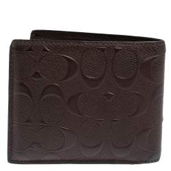 Coach Dark Brown Signature Leather ID Compact Bifold Wallet