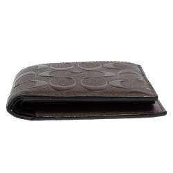 Coach Dark Brown Signature Leather ID Compact Bifold Wallet