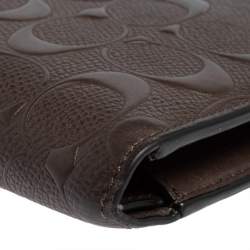 Coach Dark Brown Signature Leather ID Compact Bifold Wallet