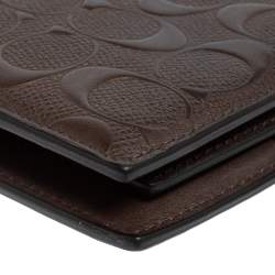 Coach Dark Brown Signature Leather ID Compact Bifold Wallet