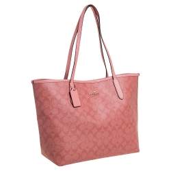 Pre Owned حقيبة يد كوتش أفينيو كانفاس مقوى بالشعار وردي 