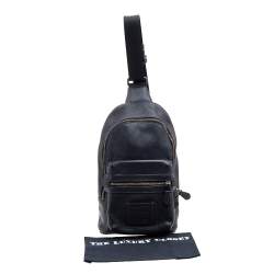 Coach Black Leather Academy Sling Backpack