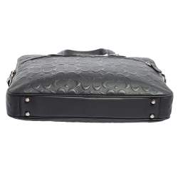 Coach Navy Blue Signature Embossed Leather Hudson Briefcase 