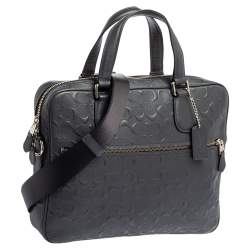 Coach Navy Blue Signature Embossed Leather Hudson Briefcase 