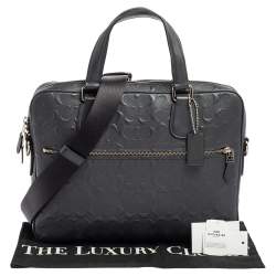 Coach Navy Blue Signature Embossed Leather Hudson Briefcase 