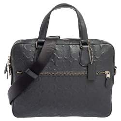 Coach Navy Blue Signature Embossed Leather Hudson Briefcase 