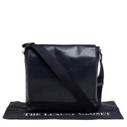 Coach Black Signature Embossed Leather Charles Flap Messenger Bag