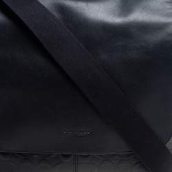 Coach Black Signature Embossed Leather Charles Flap Messenger Bag