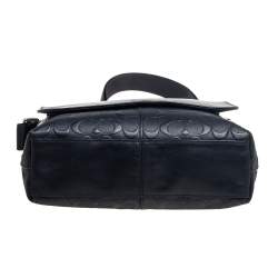 Coach Black Signature Embossed Leather Charles Flap Messenger Bag