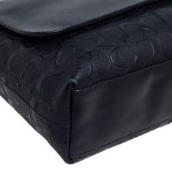 Coach Black Signature Embossed Leather Charles Flap Messenger Bag