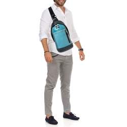 Pre Owned Coach Two Tone Blue Leather Manhattan Sling Backpack